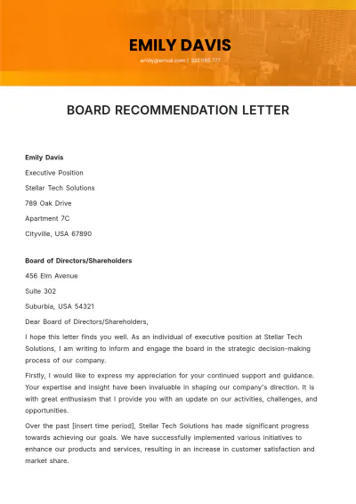 Free Board Recommendation Letter Template to Edit Online