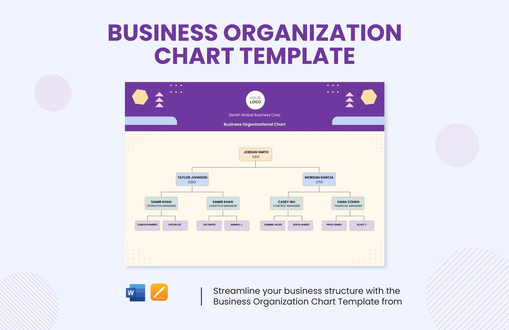 Free Business Organization Chart Template in Word, Apple Pages
