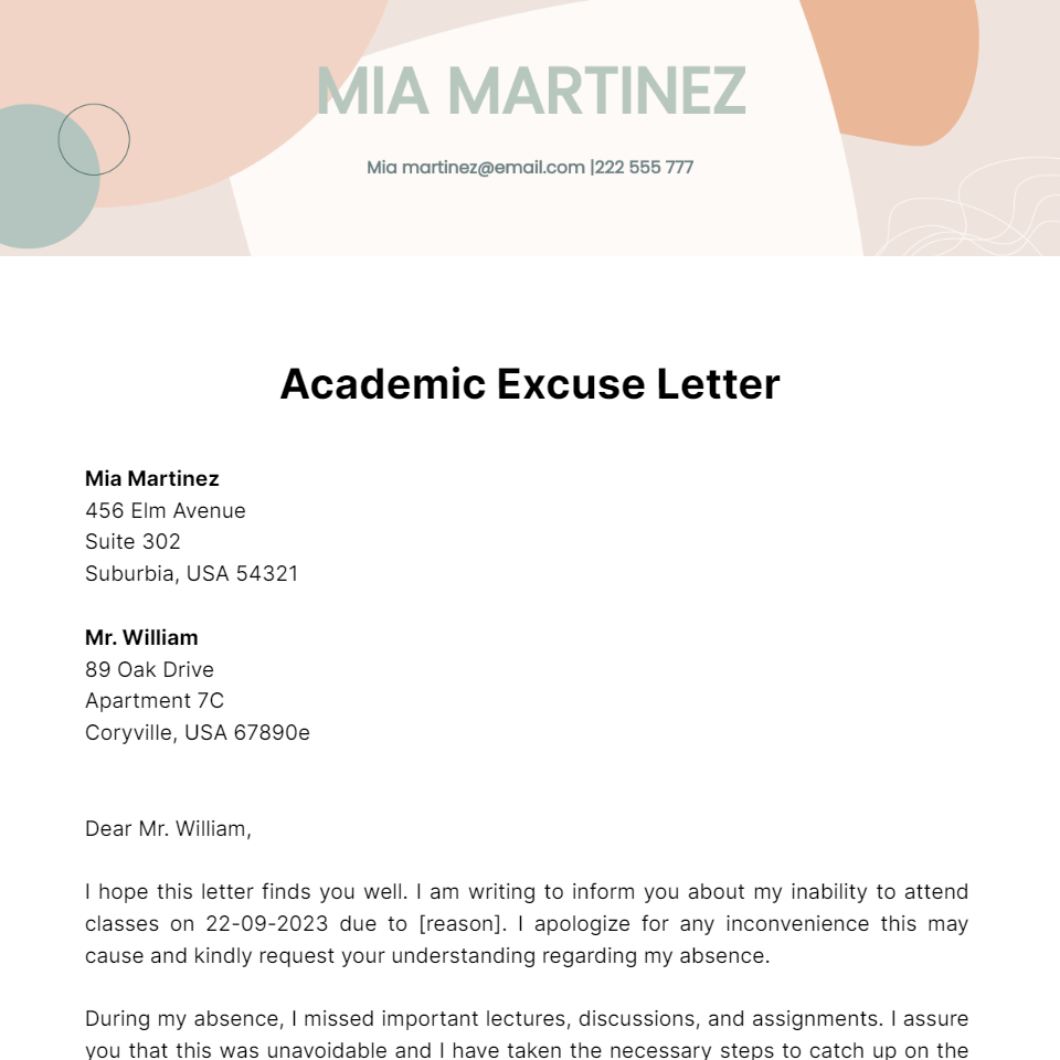 Academic Excuse Letter Template