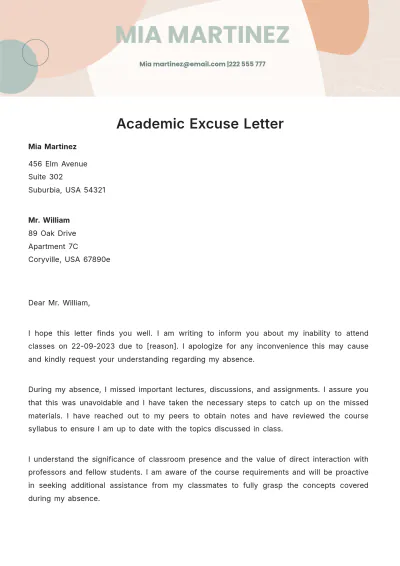 Free Academic Excuse Letter Template to Edit Online