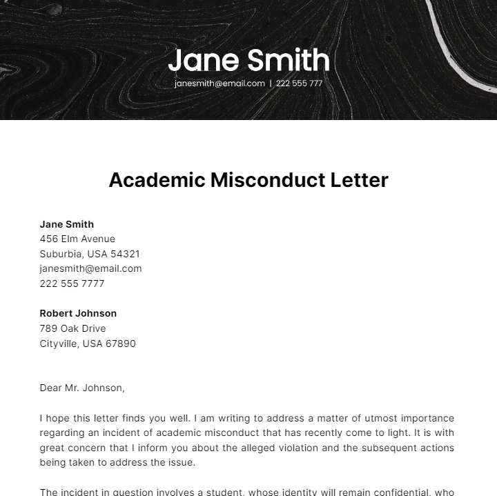 Academic Misconduct Letter Template