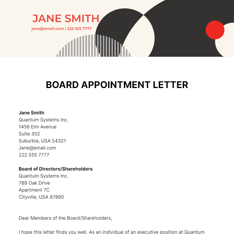 Free Board Appointment Letter Template