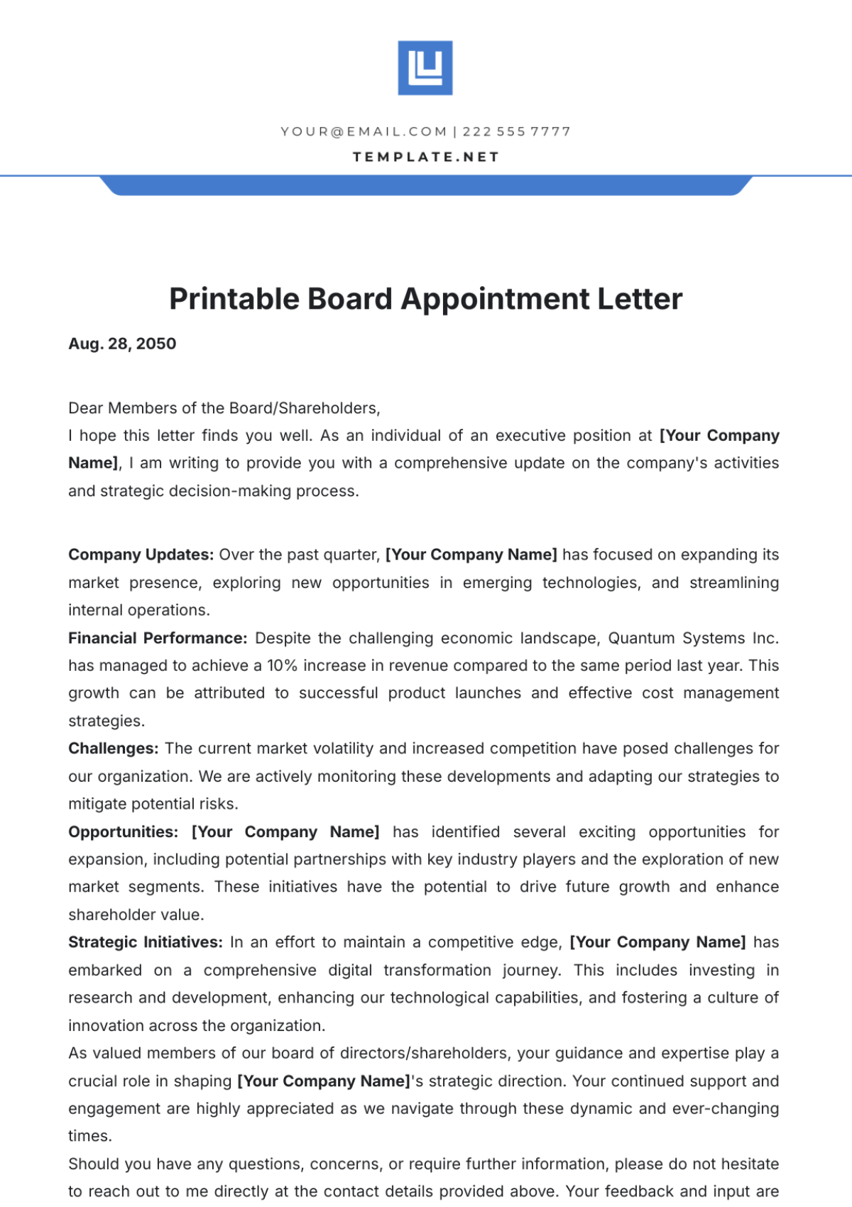 Printable Board Appointment Letter Template - Edit Online & Download