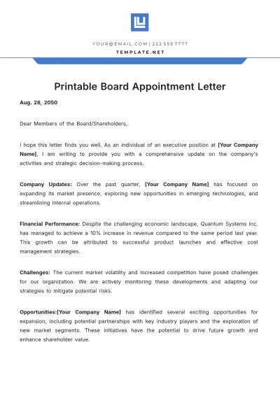 Free Printable Board Appointment Letter Template to Edit Online