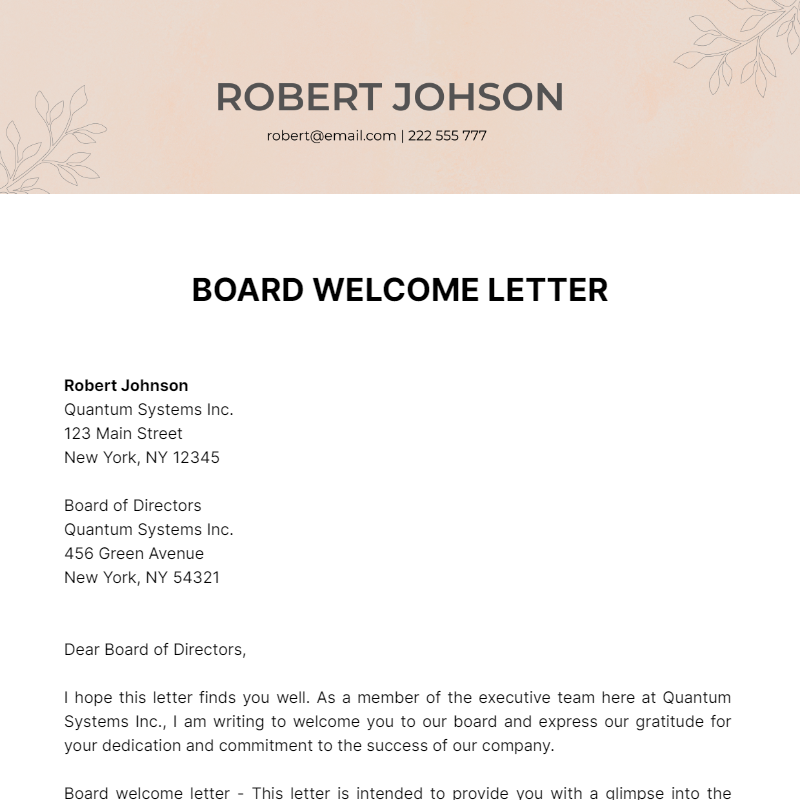 Board Welcome Letter Template