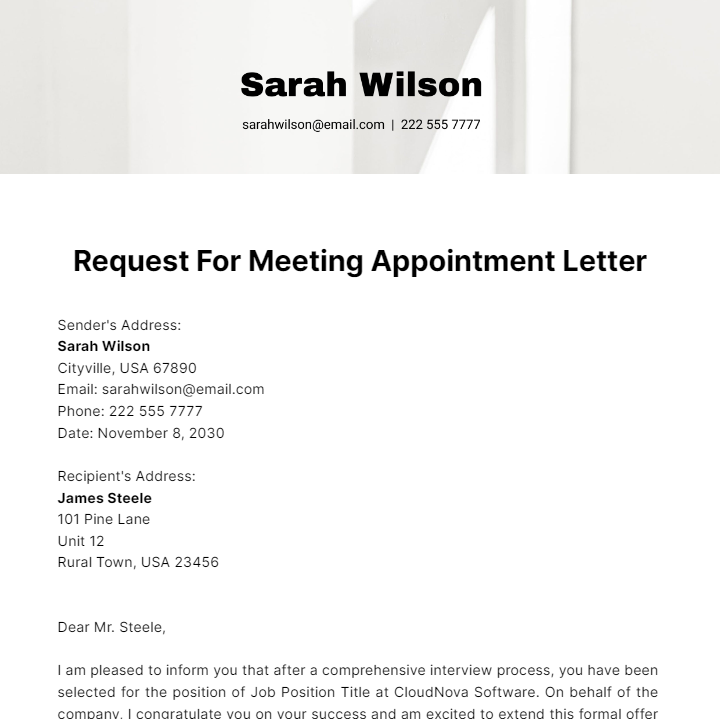 Request For Meeting Appointment Letter Template