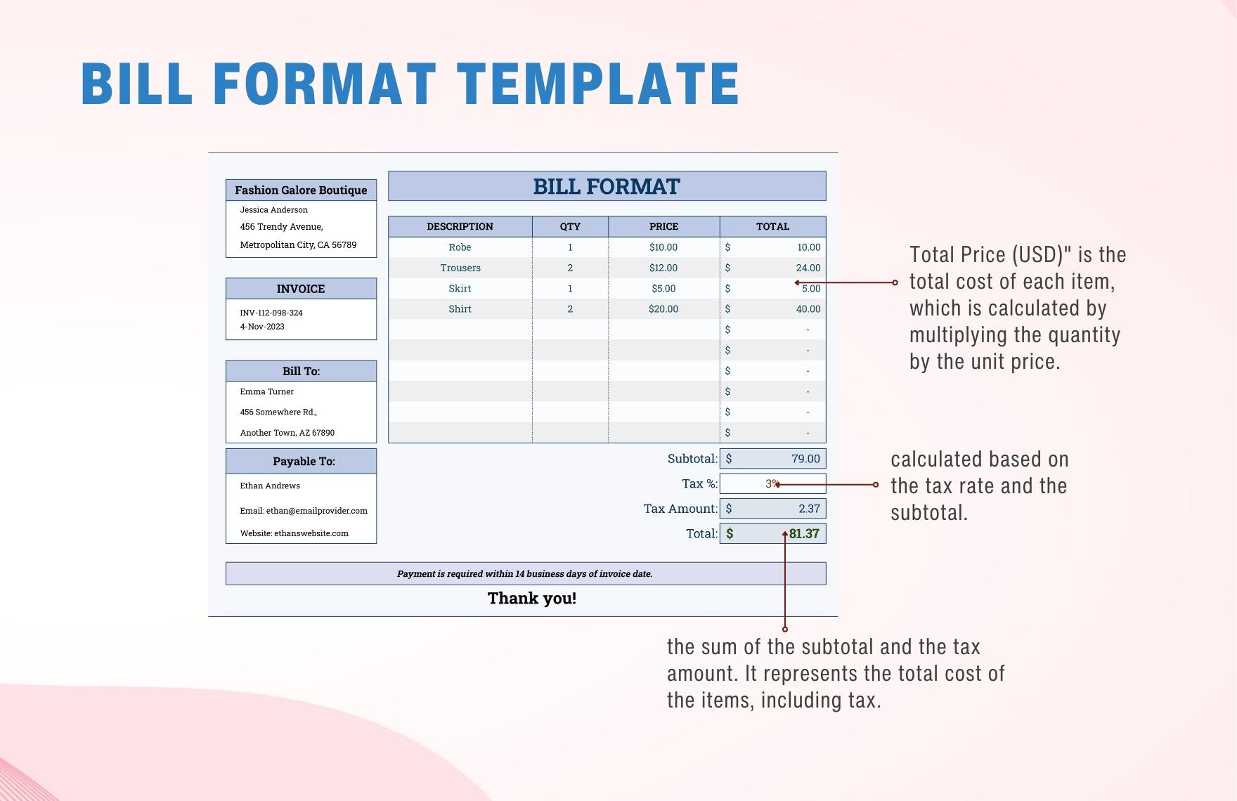 Bill Format Template