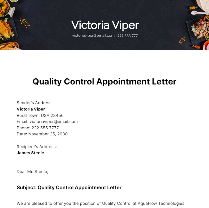 Free Quality Control Appointment Letter Template