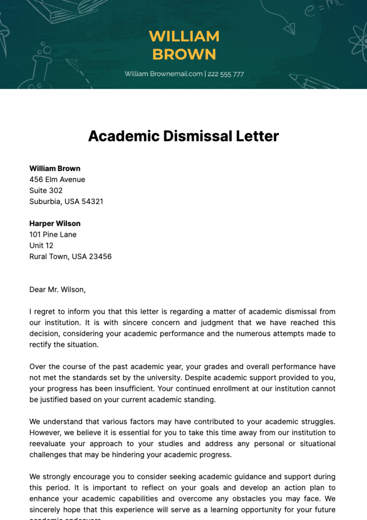 Free Academic Dismissal Letter Template