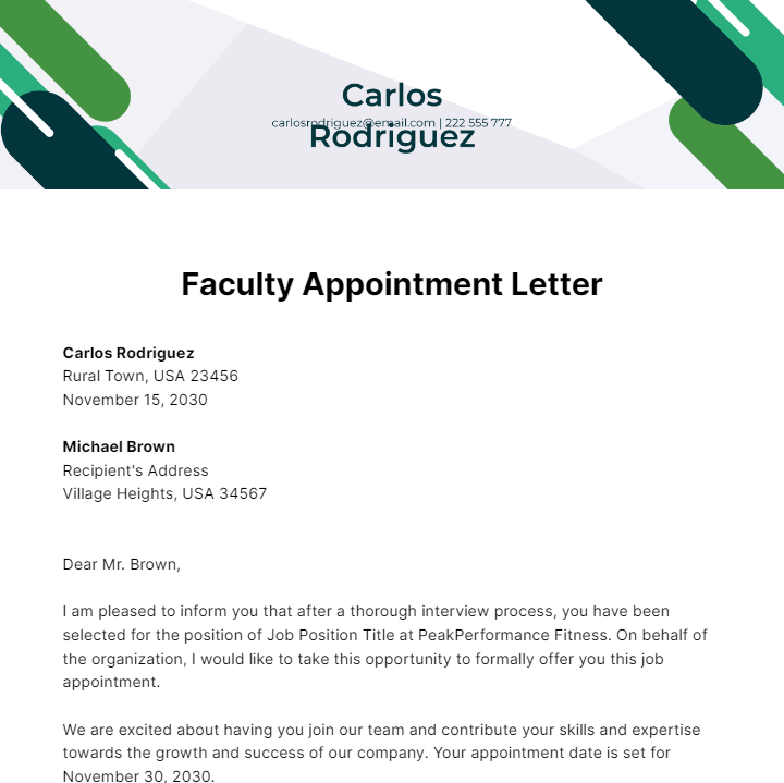 Free Faculty Appointment Letter Template