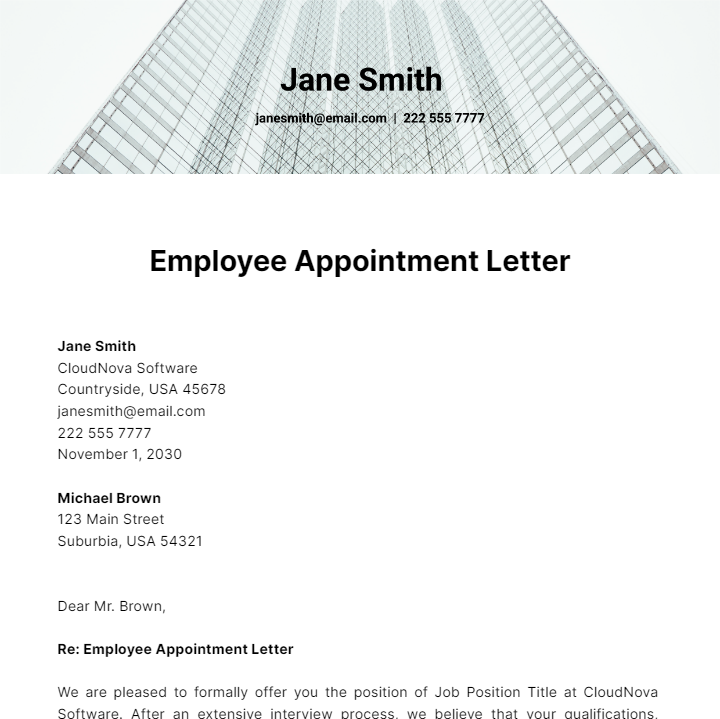 Employee Appointment Letter Template