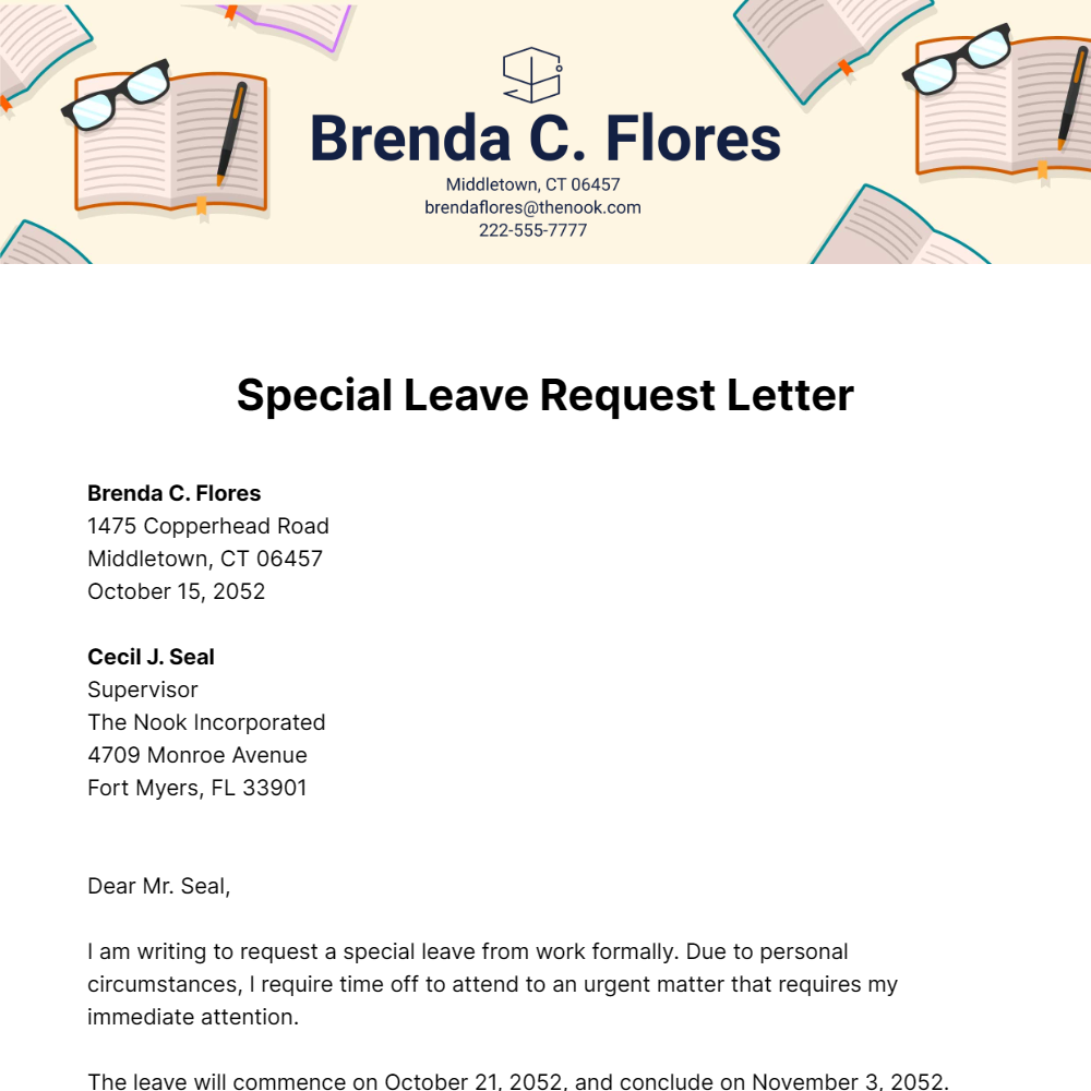Special Leave Request Letter Template