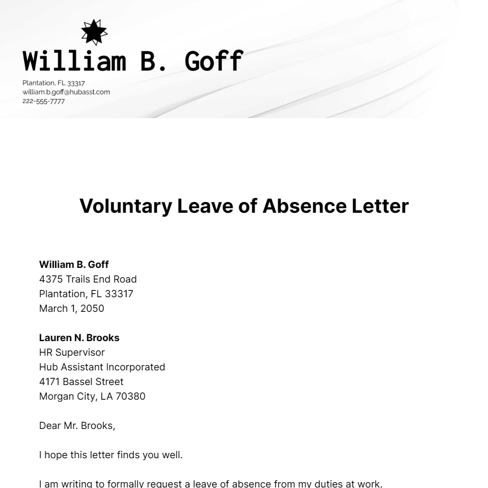 Voluntary Leave of Absence Letter Template