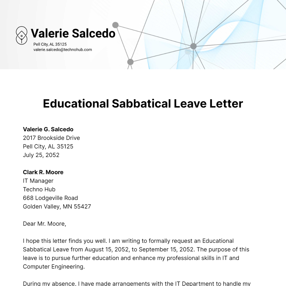Educational Sabbatical Leave Letter Template