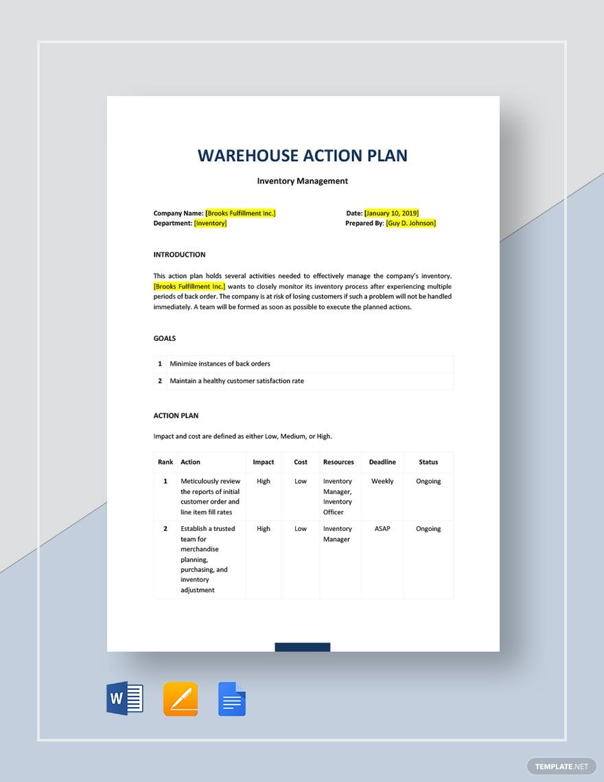 Warehouse Action Plan Template