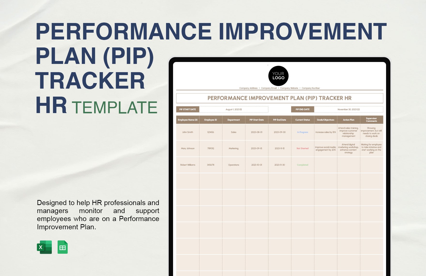 Performance Improvement Plan (PIP) Tracker HR Template