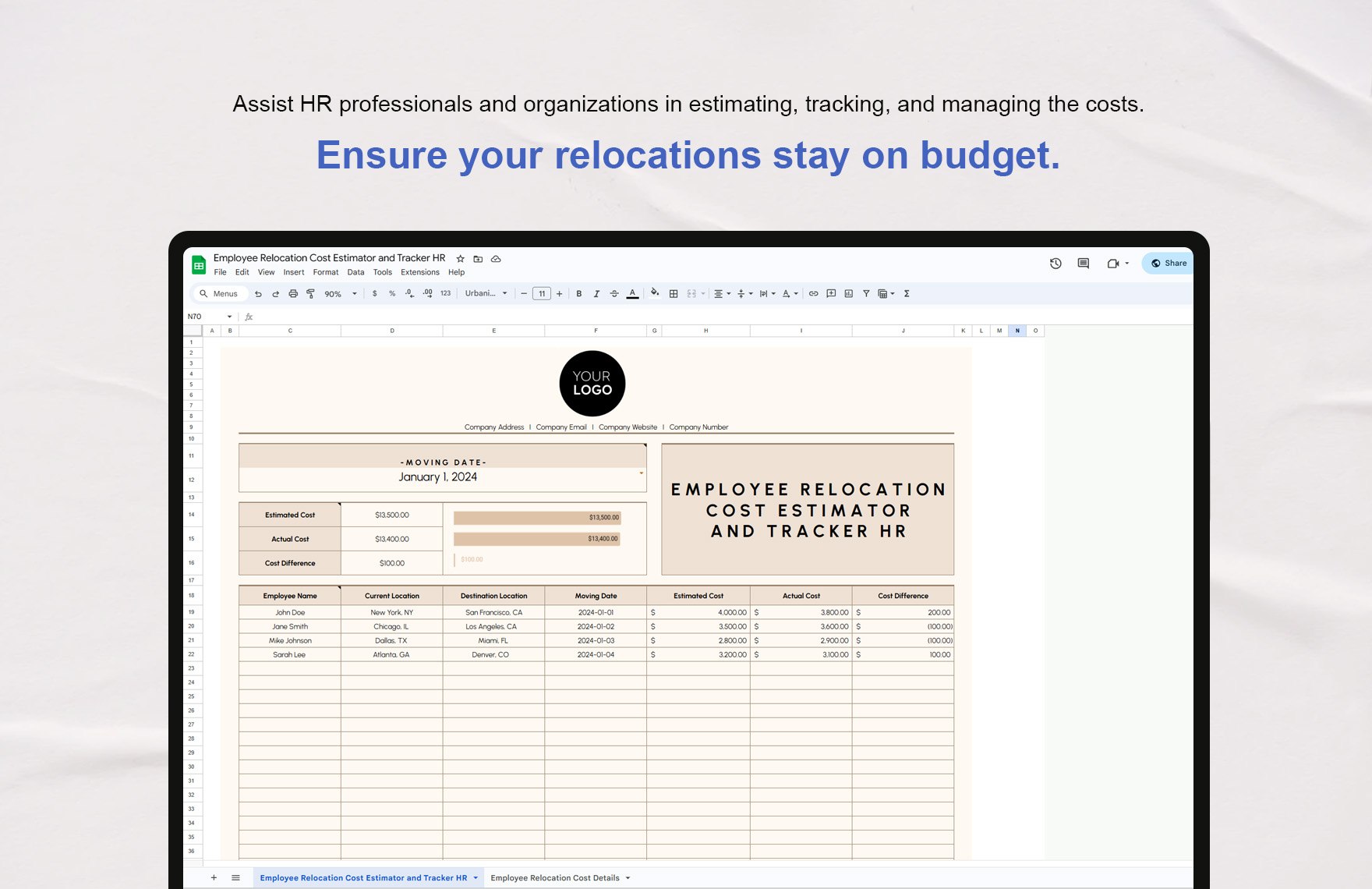 Employee Relocation Cost Estimator and Tracker HR Template
