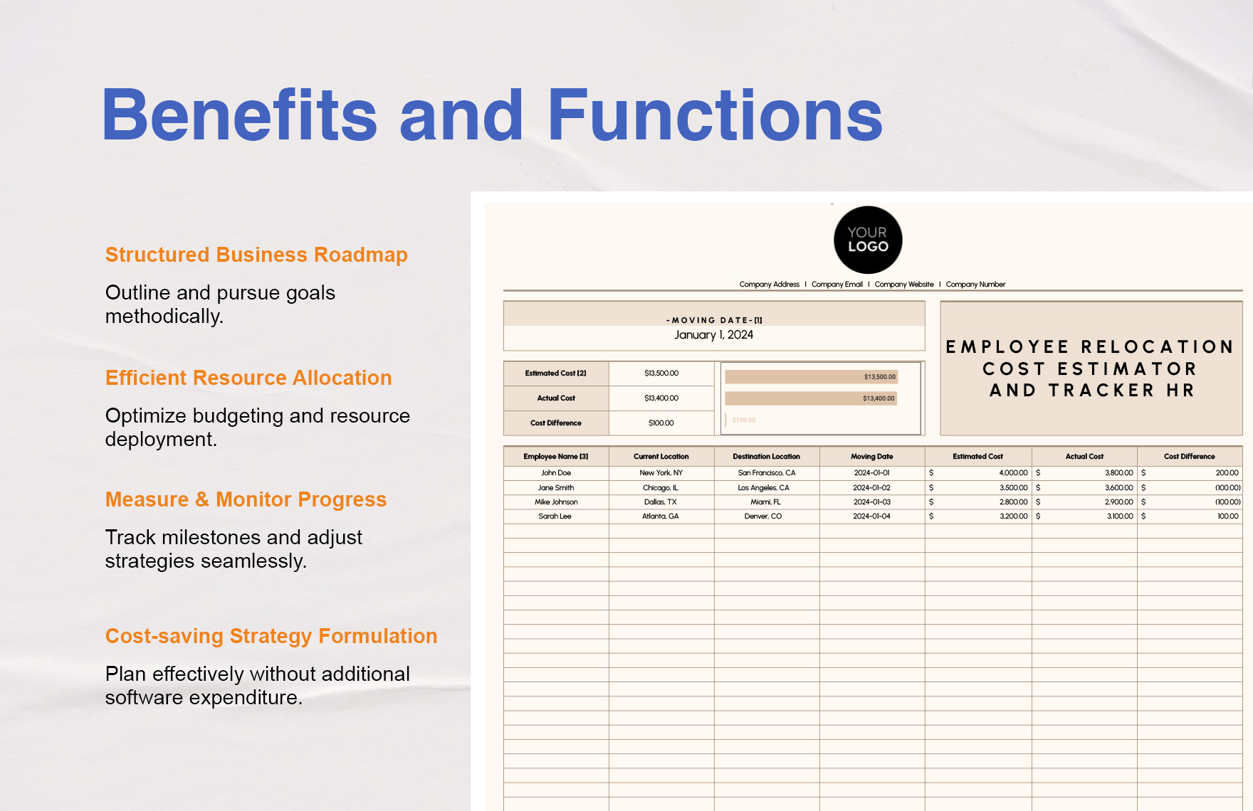 Employee Relocation Cost Estimator and Tracker HR Template