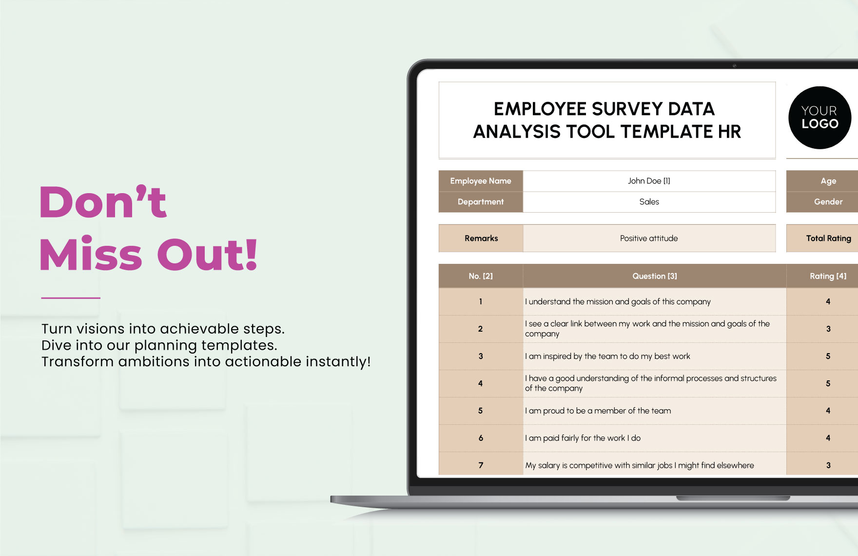 Employee Survey Data Analysis Tool Template  HR Template