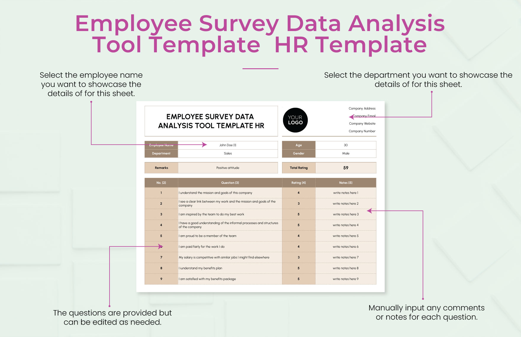 Employee Survey Data Analysis Tool Template  HR Template