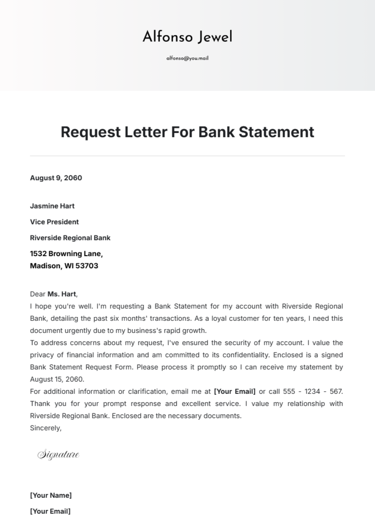 Request Letter for Bank Statement Template - Edit Online & Download