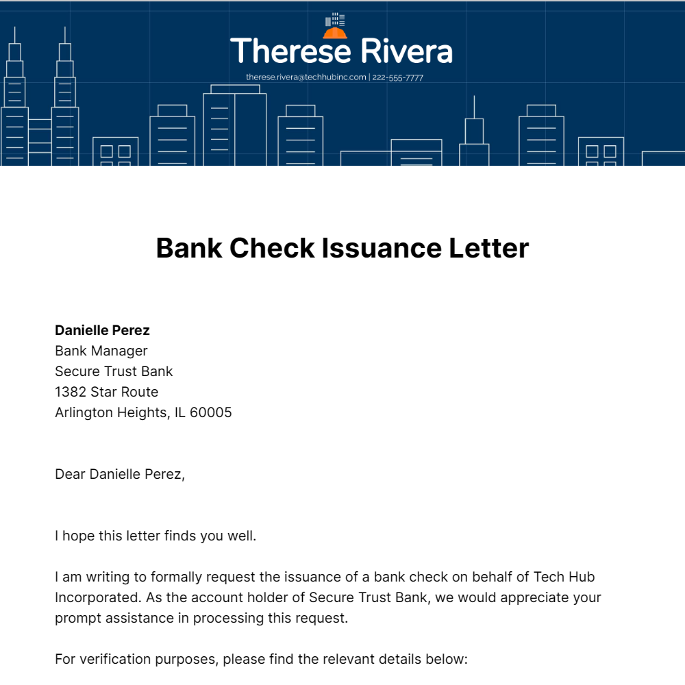 Free Bank Check Issuance Letter Template