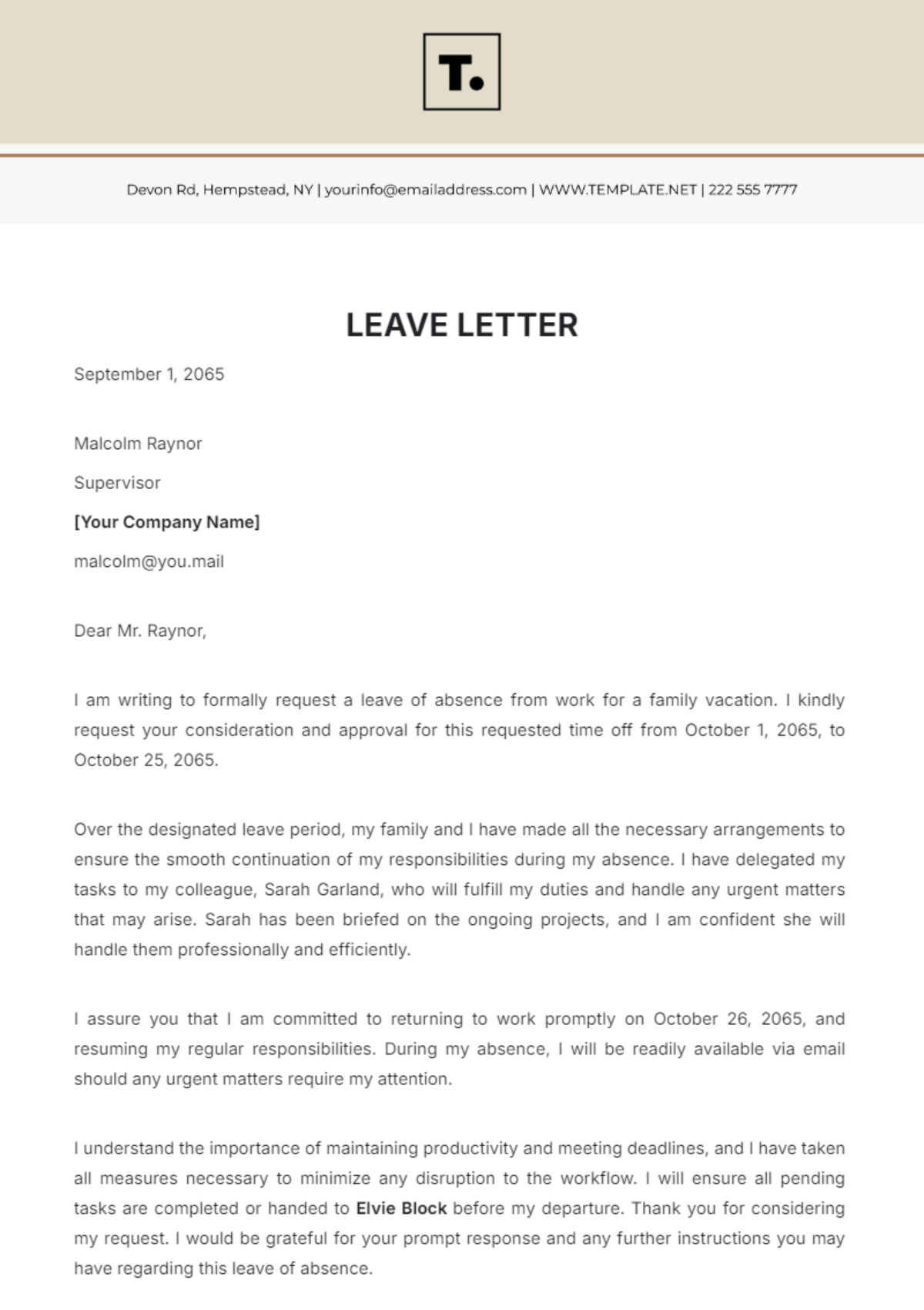 Leave Letter Template - Edit Online & Download