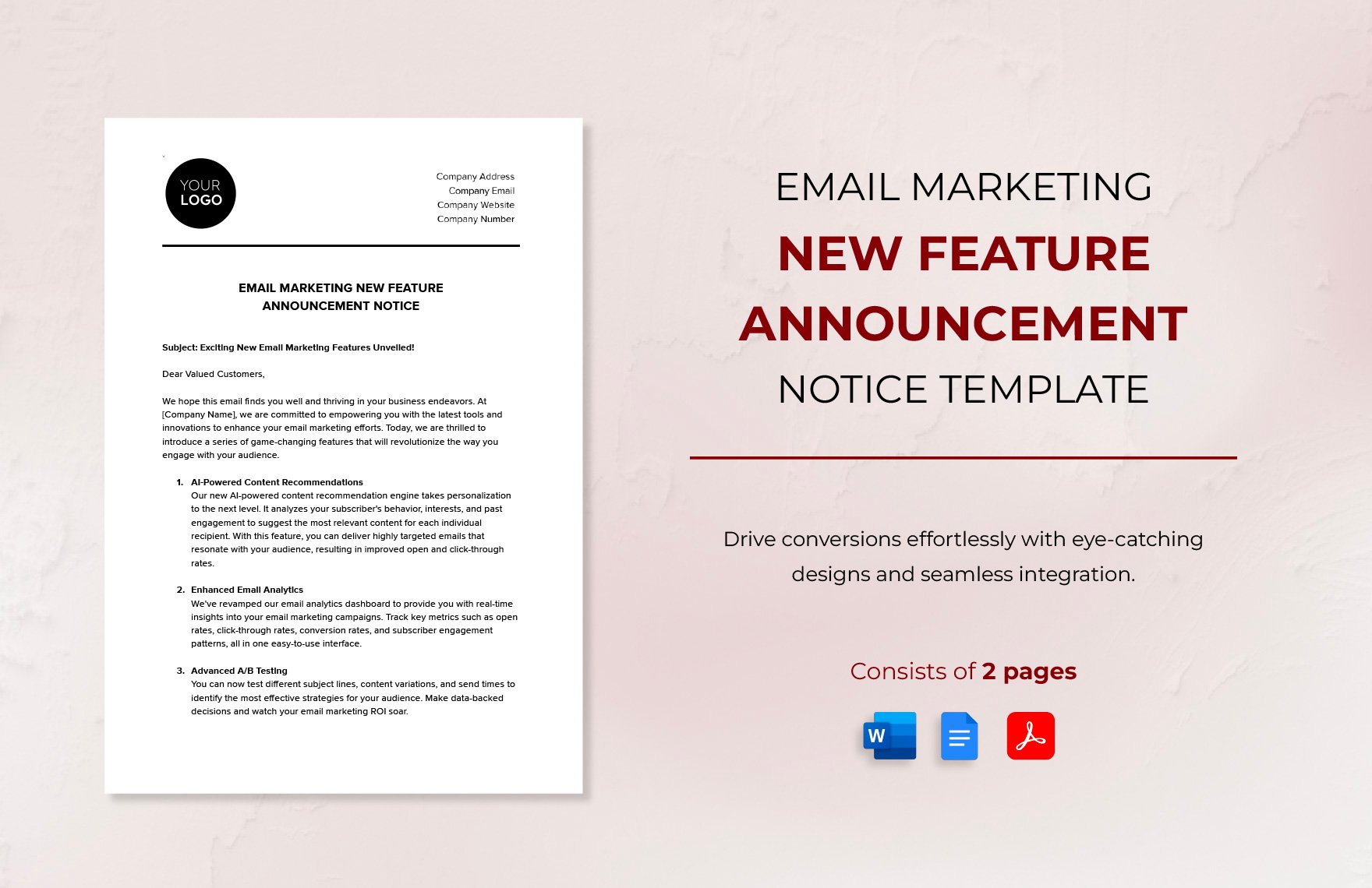 Email Marketing New Feature Announcement Notice Template