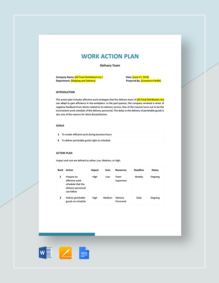 How To Make A Work Action Plans Word Docs