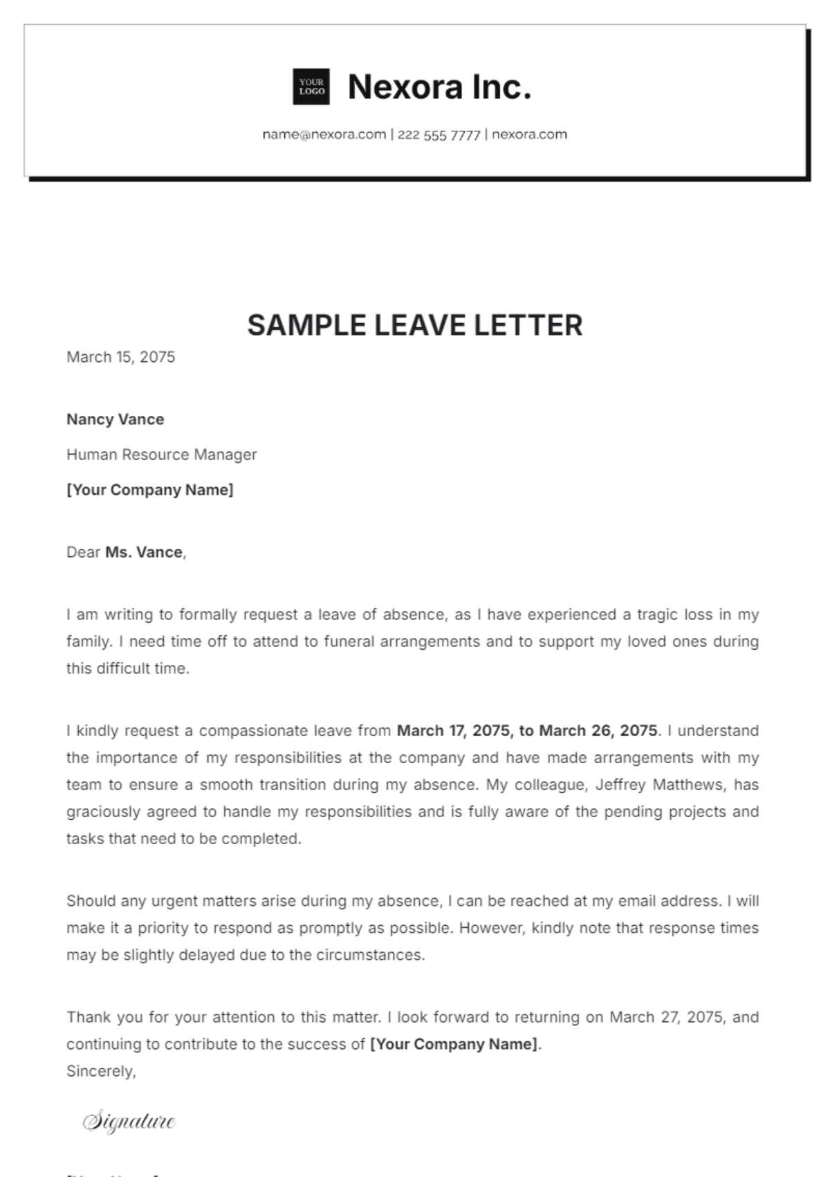 Sample Leave Letter Template - Edit Online & Download