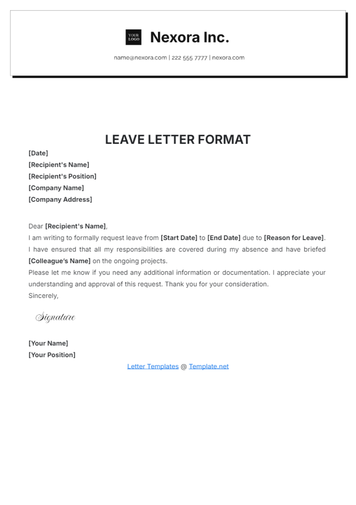 Leave Letter Format Template - Edit Online & Download