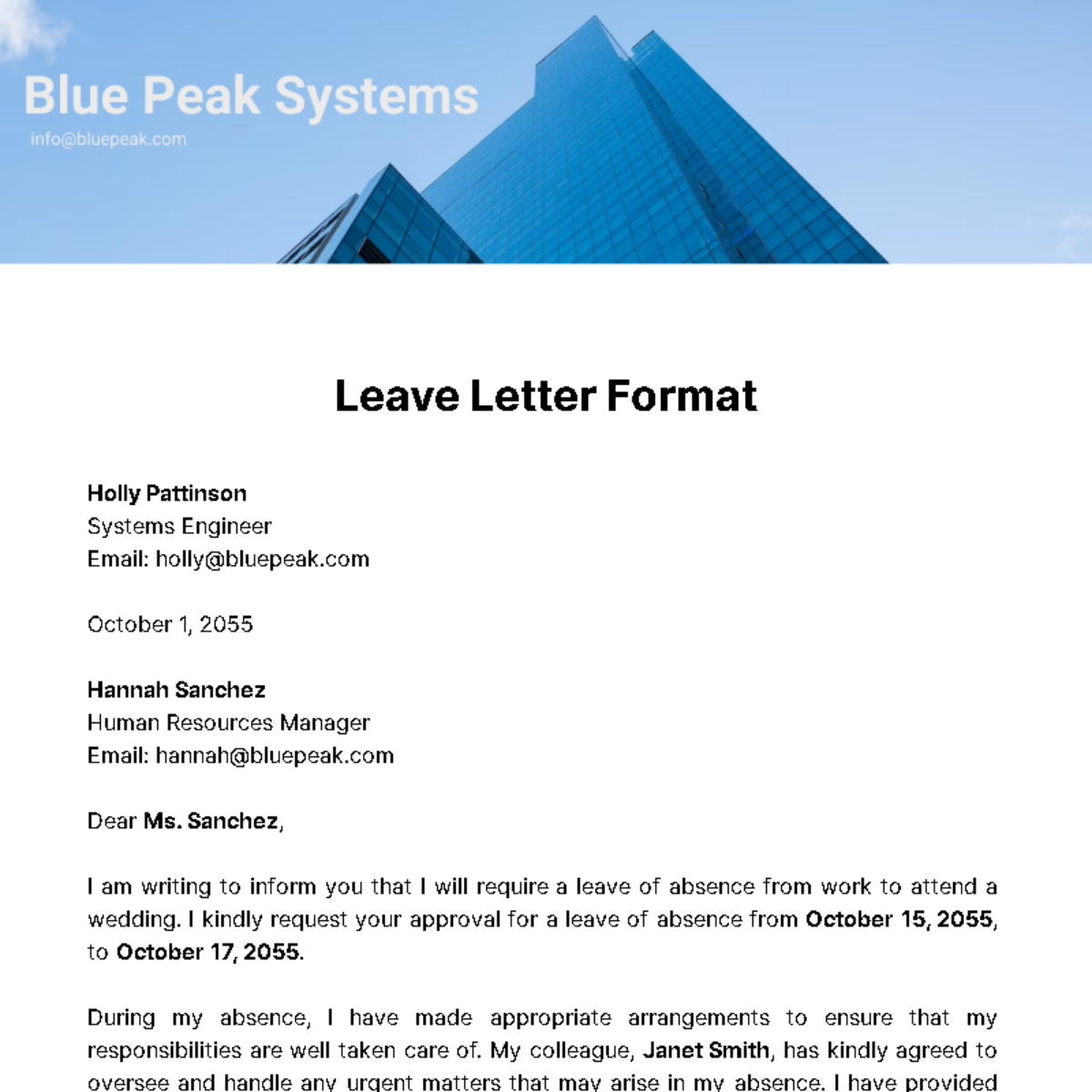 Leave Letter Format Template