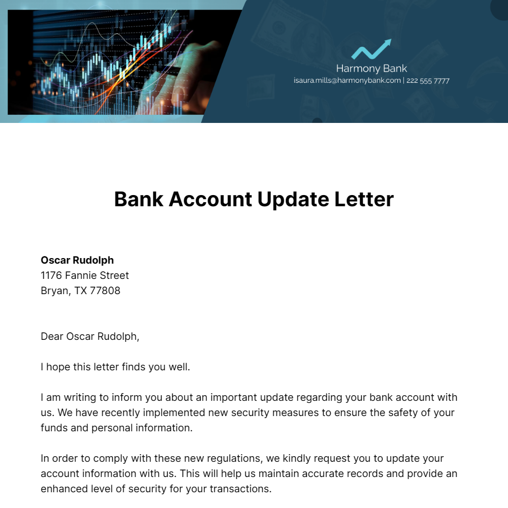 Free Bank Account Update Letter Template