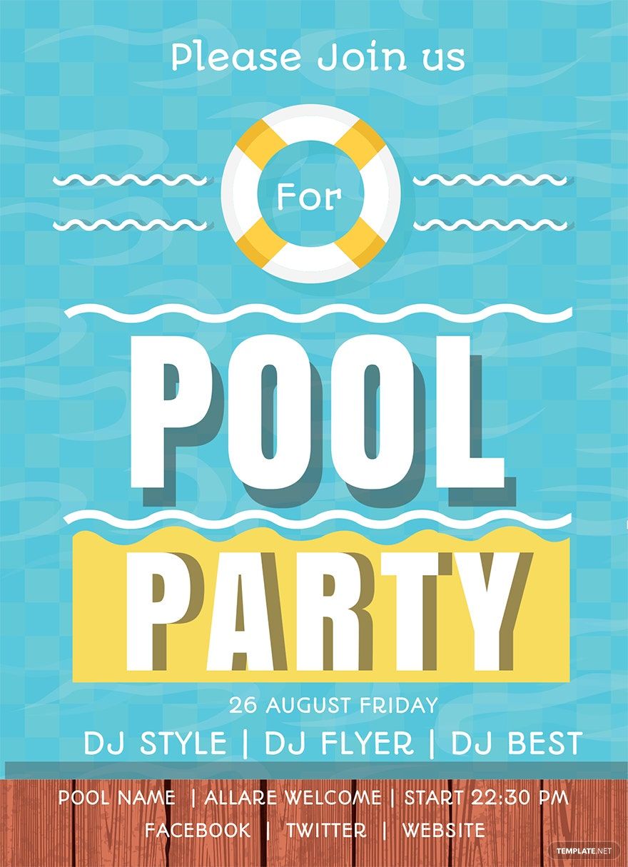 Swimming Pool Party Invitation Template in Word, Illustrator, PSD, Apple Pages, Publisher, Outlook