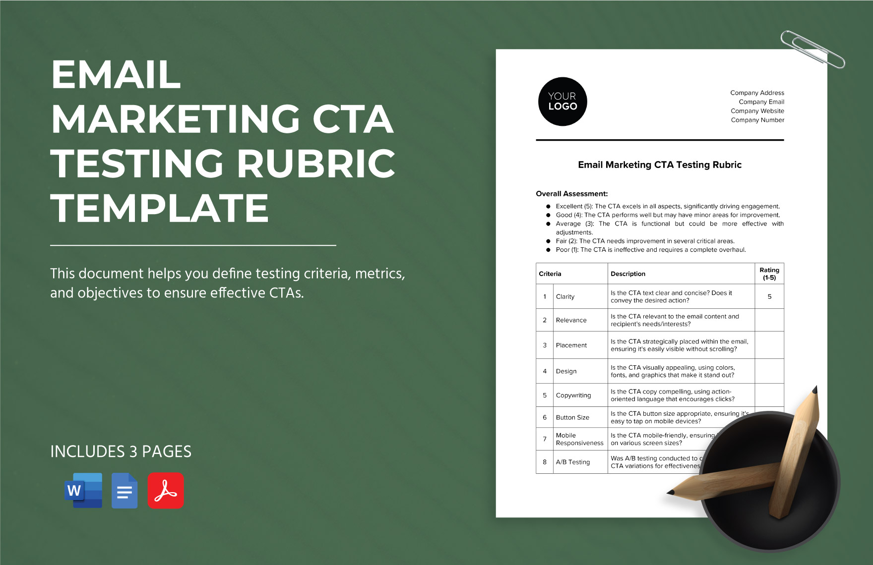 Email Marketing CTA Testing Rubric Template