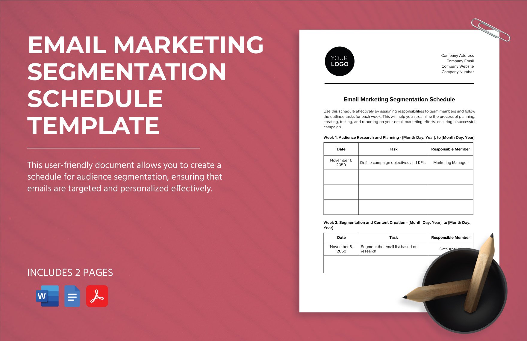 Email Marketing Segmentation Schedule Template