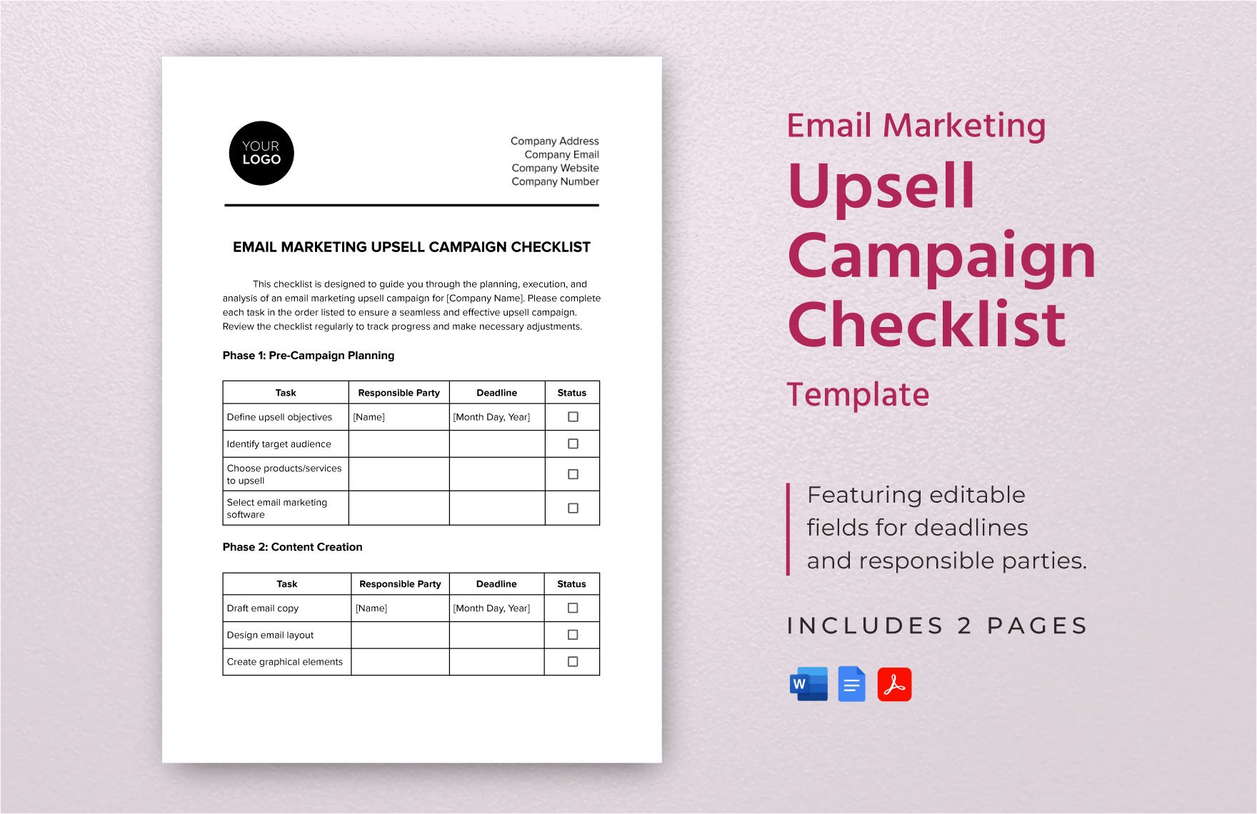 Email Marketing Upsell Campaign Checklist Template