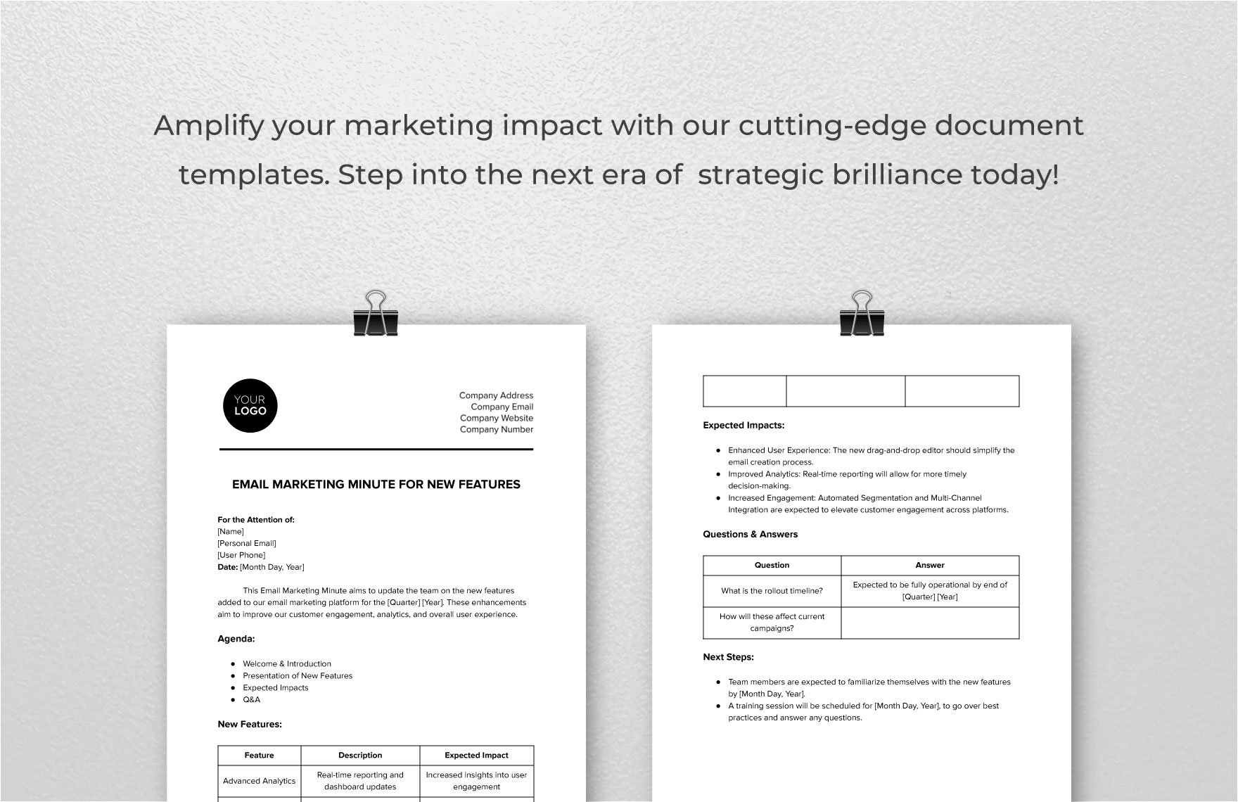 Email Marketing Minute for New Features Template