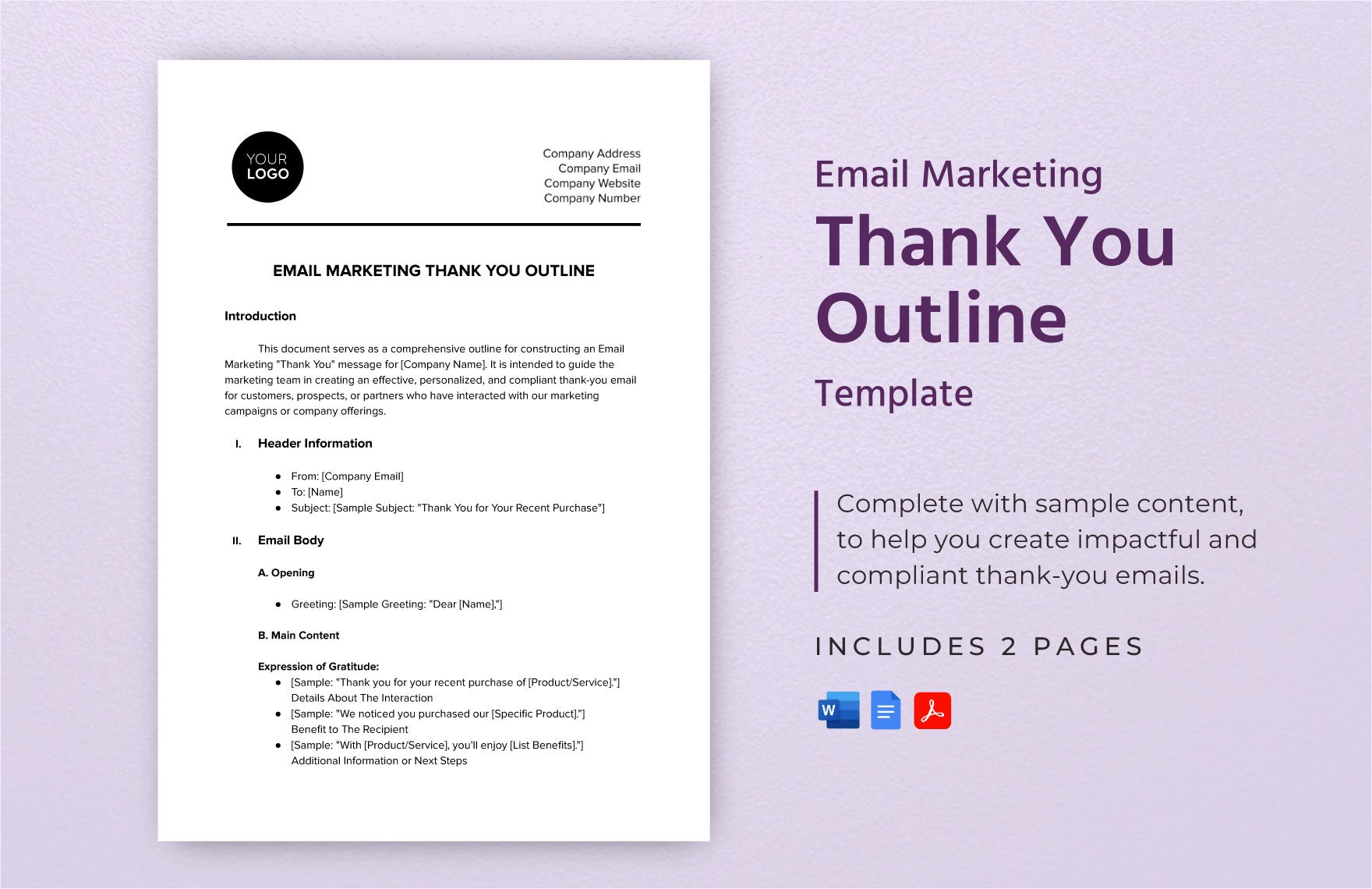 Email Marketing Thank You Outline Template