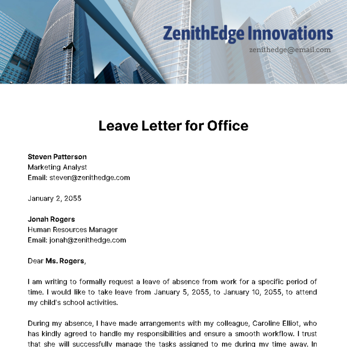 Leave Letter for Office Template
