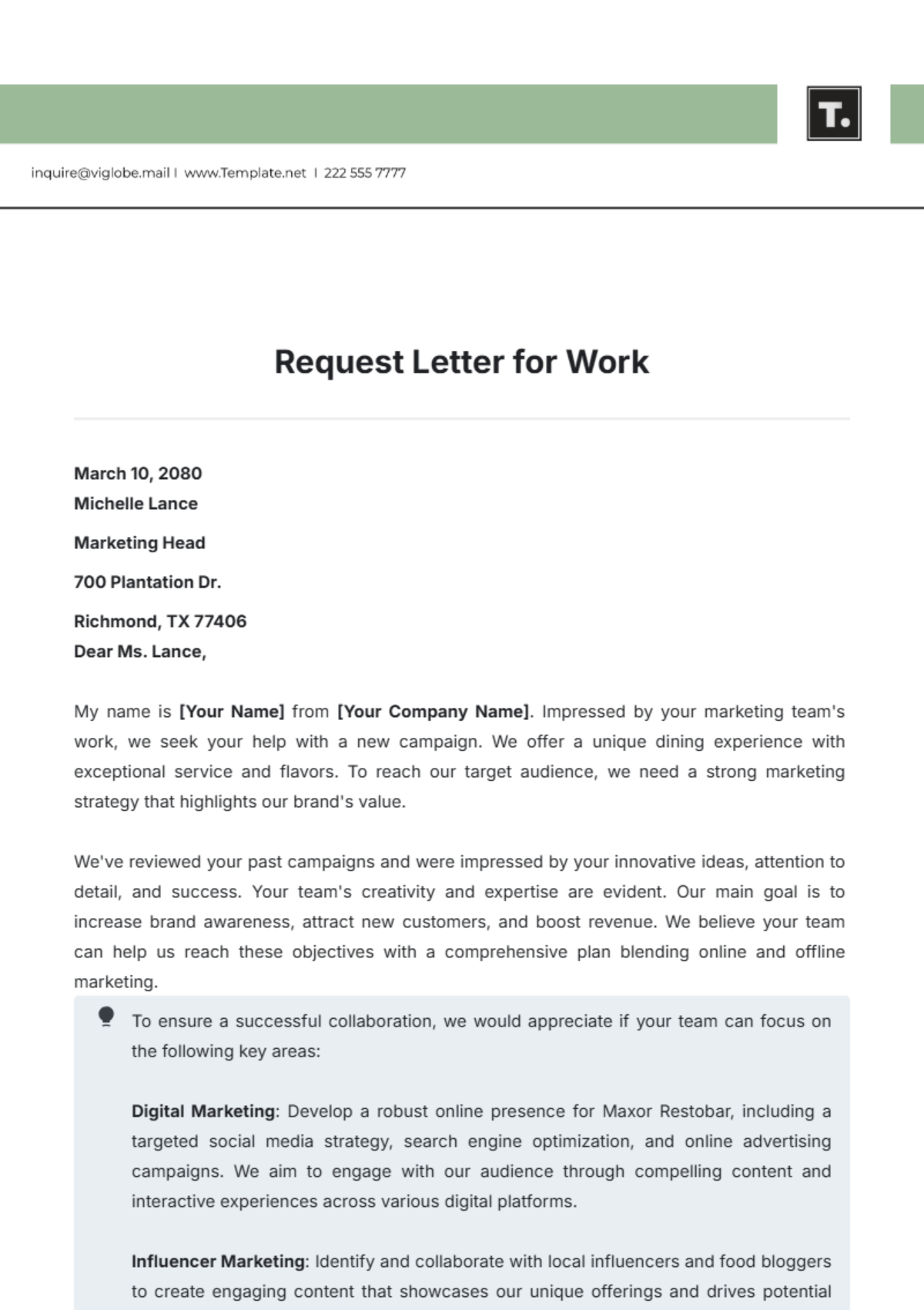 Request Letter for Work Template - Edit Online & Download