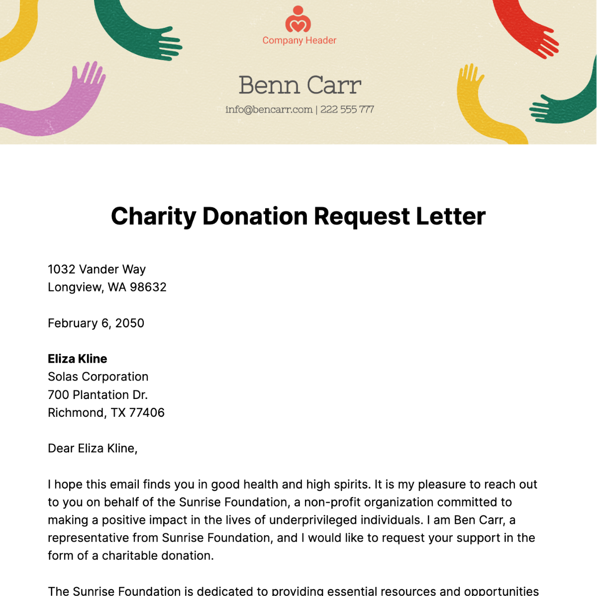 Charity Donation Request Letter  Template