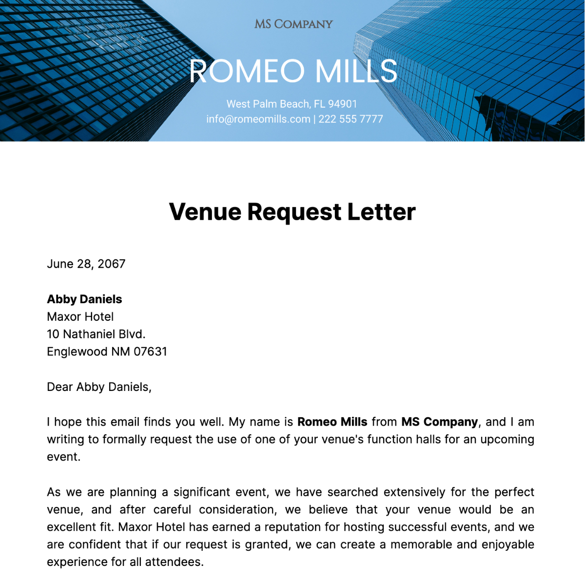 Venue Request Letter  Template