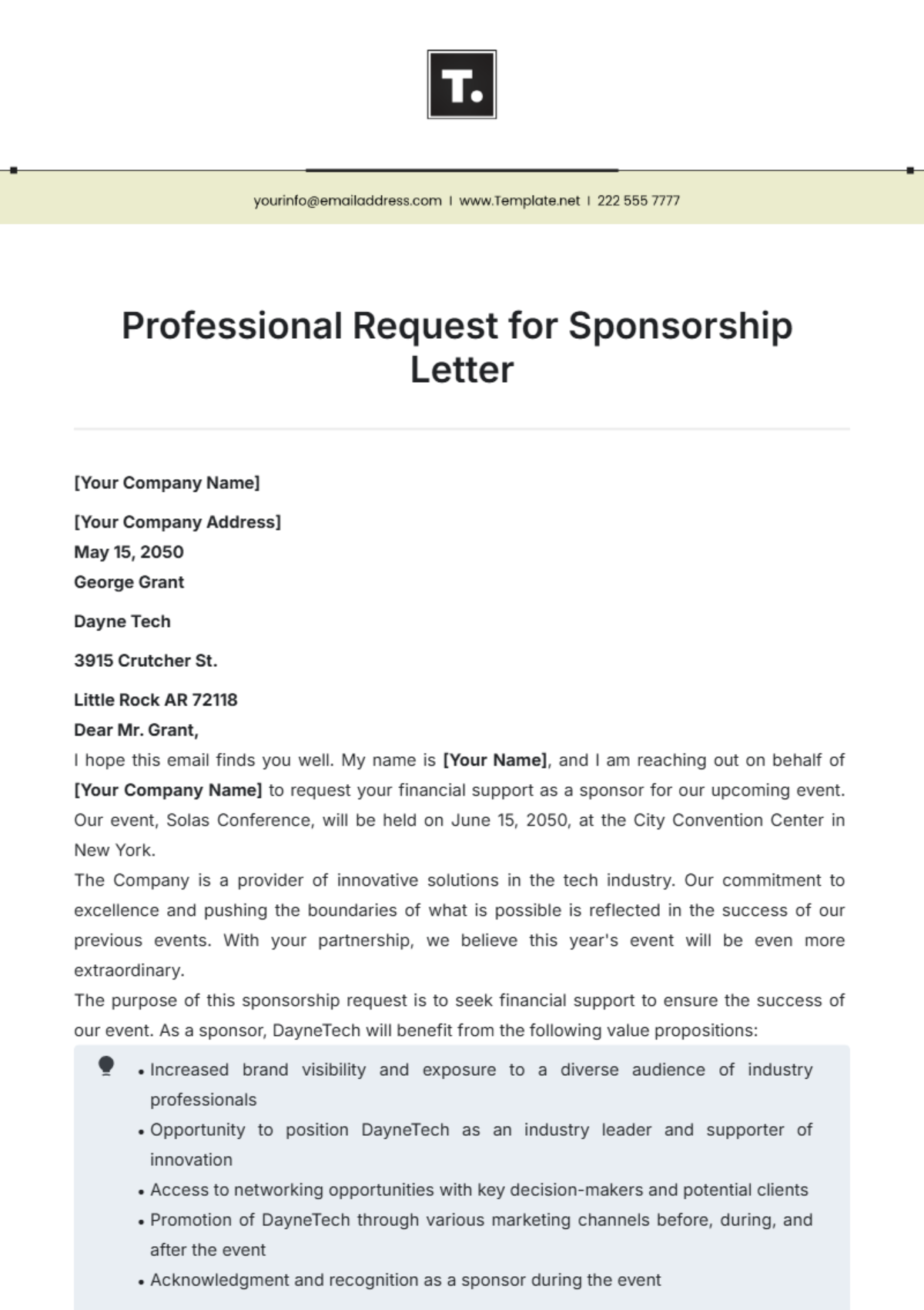 Professional Request for Sponsorship Letter Template - Edit Online & Download