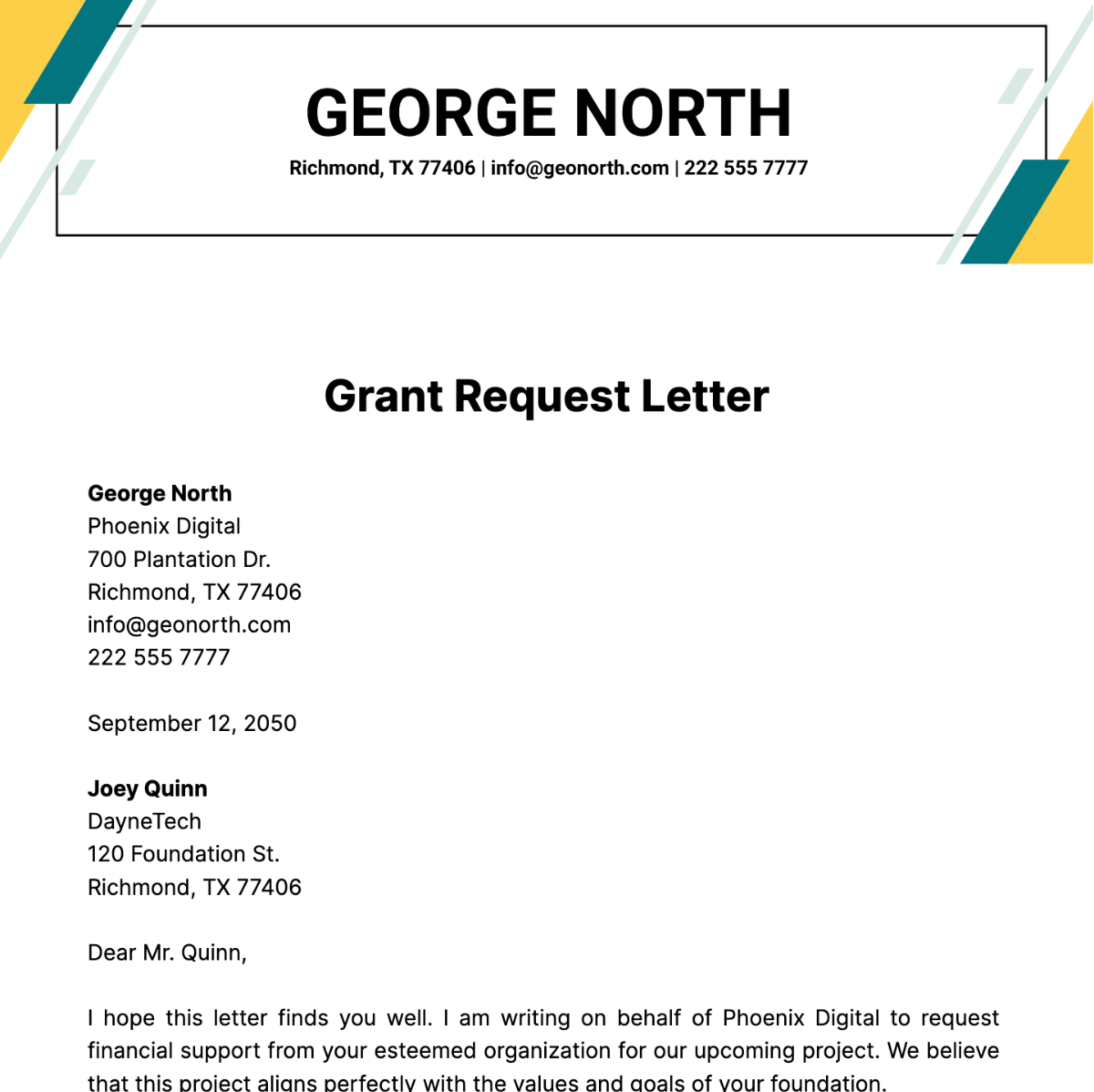 Grant Request Letter  Template