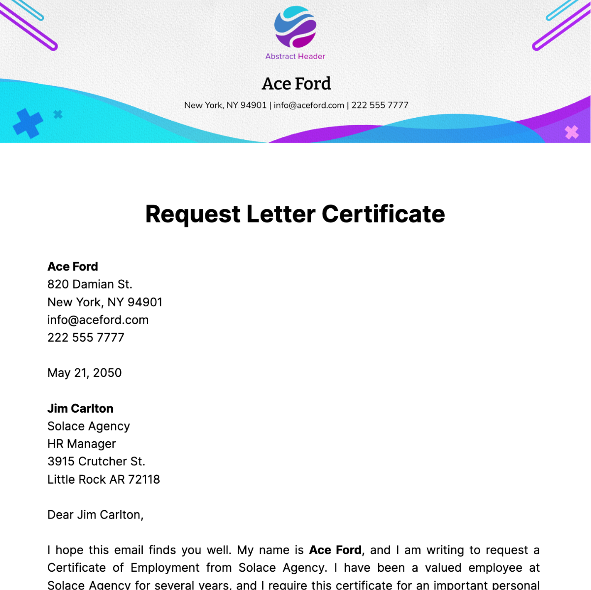 Request Letter Certificate  Template