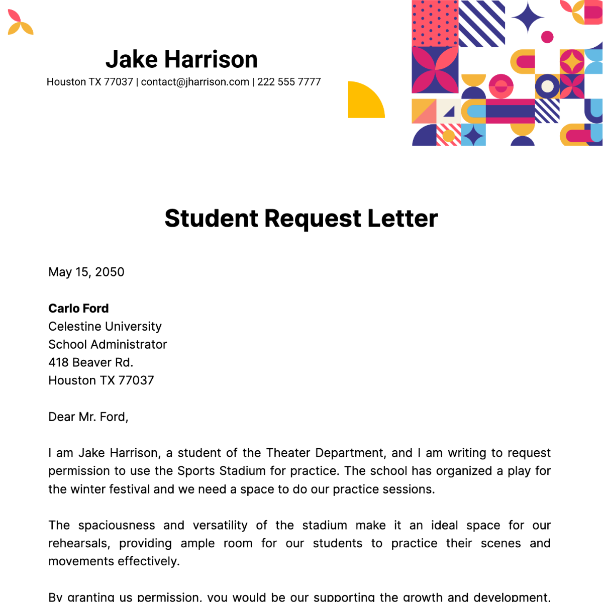Student Request Letter  Template