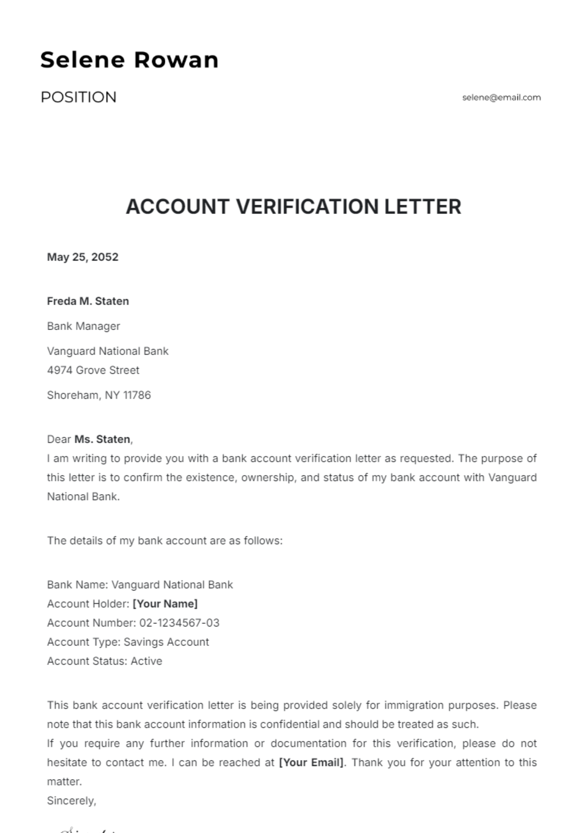 Account Verification Letter Template - Edit Online & Download