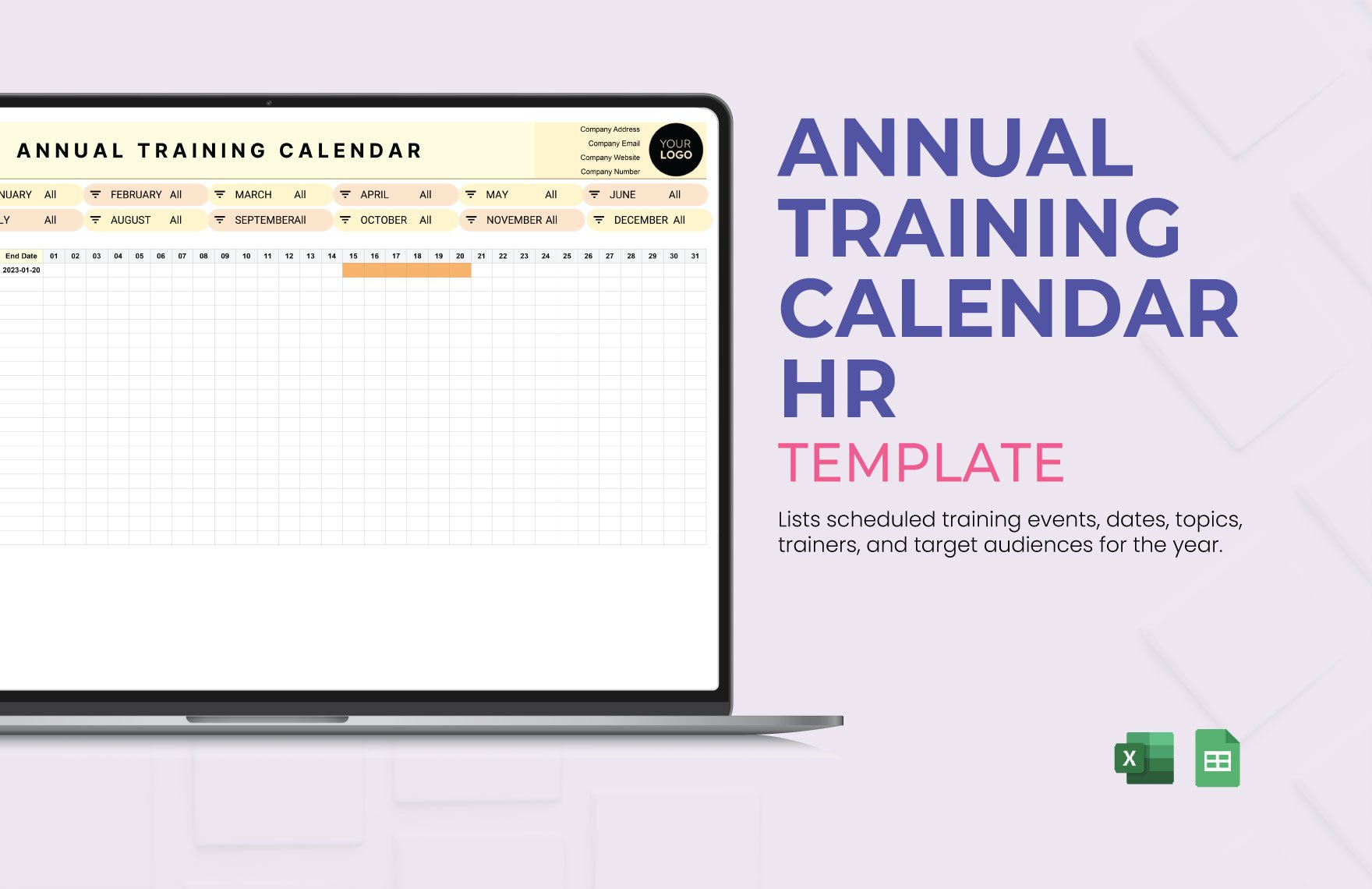Annual Training Calendar HR Template