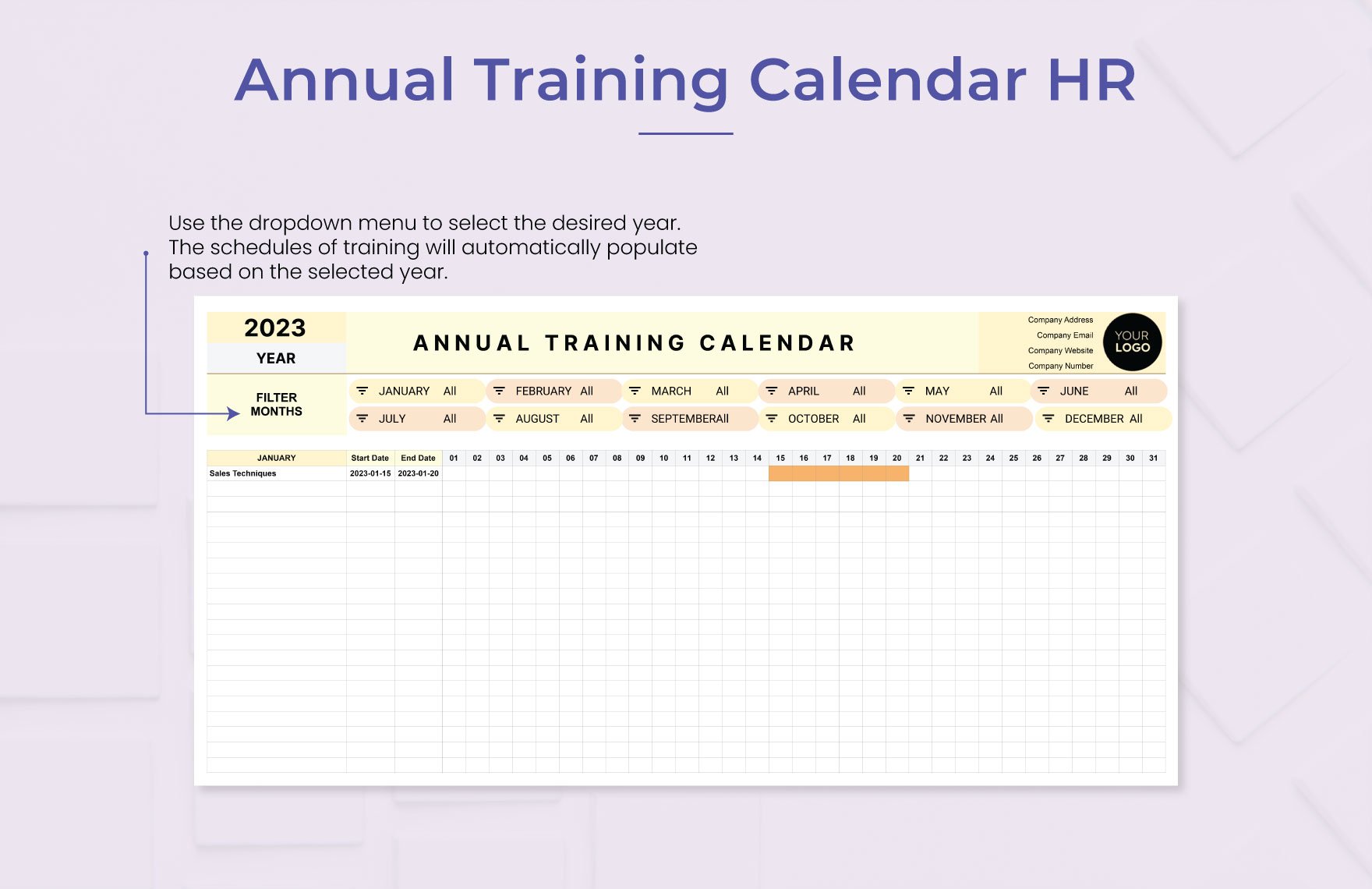 Annual Training Calendar HR Template